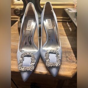 Badgley Mischka Cher Pumps. Light Blue Satin with diamond Embellishments